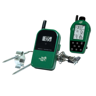 Das Funkthermometer mit zwei Sonden misst auf das einzelne Grad genau die Kerntemperatur der Zutaten und die Temperatur im Big Green Egg.