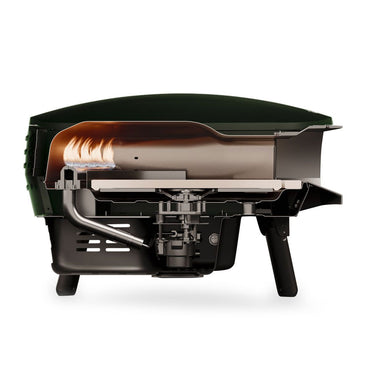 Witt Piccolo Rotante 13-Zoll Pizzaofen in Dunkelgrün für gleichmäßige Backergebnisse.