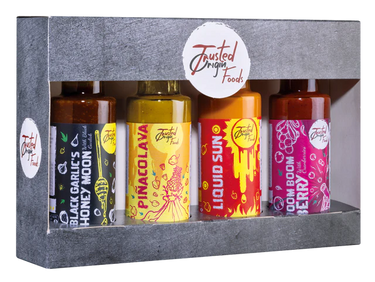 4er Saucen-Set von Trusted Origins mit fruchtigen und scharfen Chiliaromen