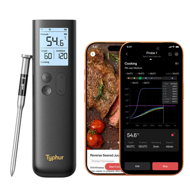 Kabelloses Grillthermometer Sync Gold Lite von Typhur mit Mehrsensor-Sonde