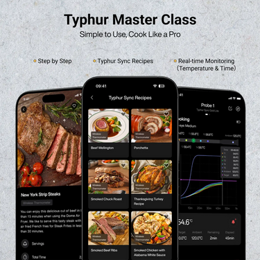 Smarte Fleischsonde Sync Gold Lite von Typhur mit Anzeige in der mobilen App