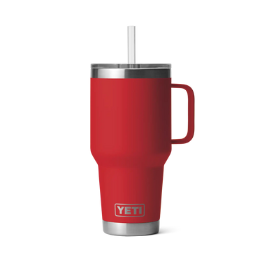 Der YETI Rambler 35 Oz Straw Mug in Rescue Red hält Getränke lange kalt