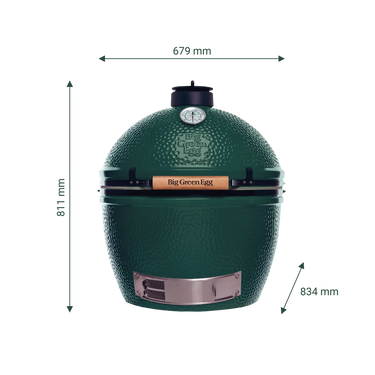 Big Green Egg XL mit Darstellung der Höhe, Breite und Tiefe.