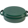 Der Green Dutch Oven Oval kommt in der für Big Green Egg-typischen grünen Farbe und ist aus Gusseisen gefertigt, welches farbig emailliert wurde.