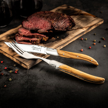 Laguiole Style de Vie Steakmesser Luxury Line - Set mit 6 Edelstahlmessern mit Griffen aus Olivenholz.